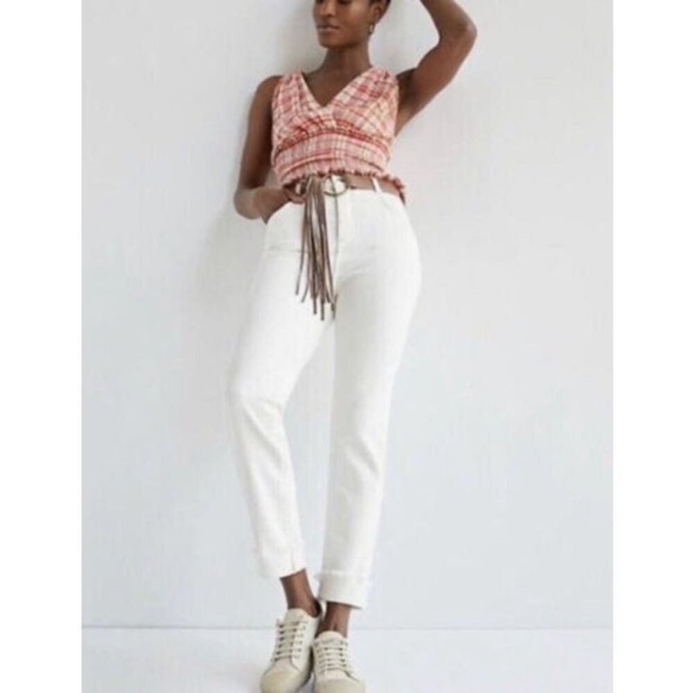 Anthropologie Pilcro High Rise Cigarette white denim frayed hem 26